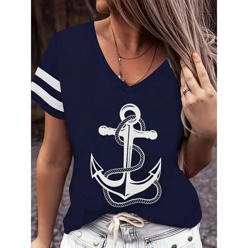 Summer Women's T-shirt Cat Pattern Printing V-neck Short-sleeved Loose Oversized Clothes