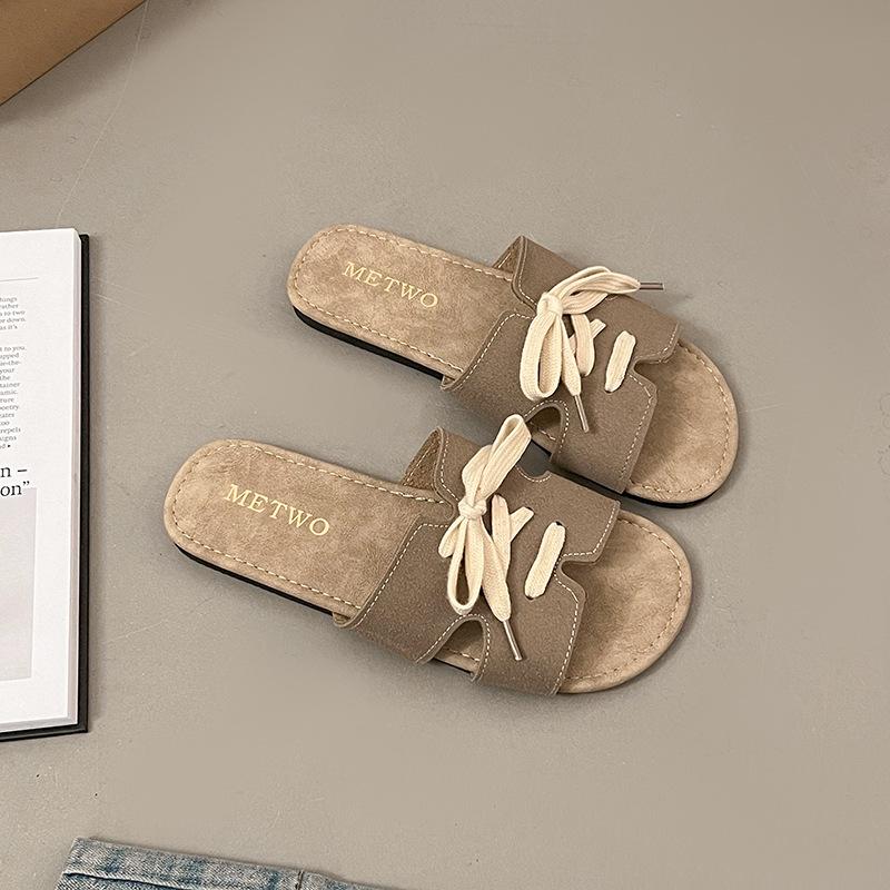 

Versatile retro casual one-word drag women 2025 spring new fashion lazy slippers flat bottom cool slippers 40 хаки