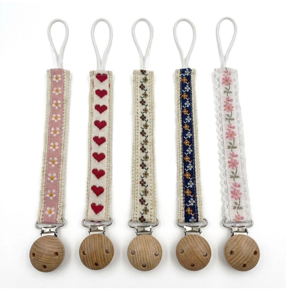 PP Blumenmuster Schnullerhalter Herz Gänseblümchen Stickerei Schnullerclips Mädchen