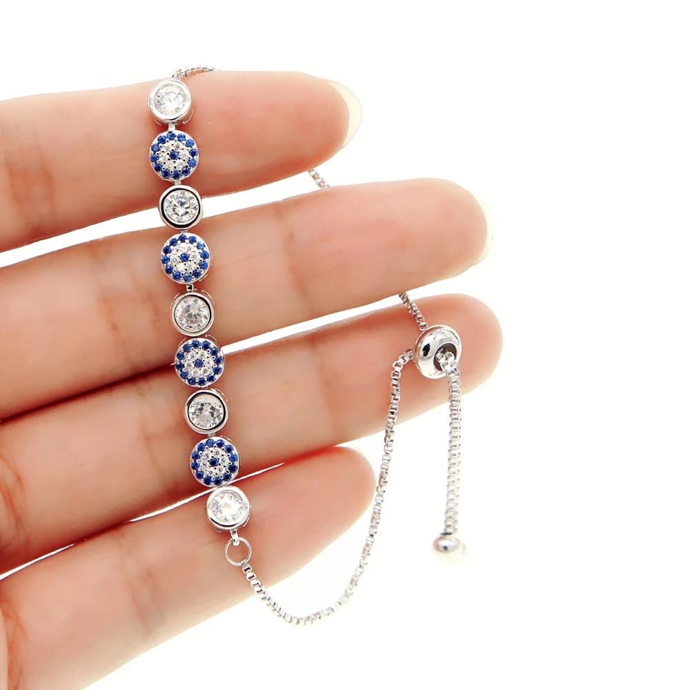 New Mix 3 Color Gold Rose Silver Color 5mm Sparking AAA+ Cz Evil Eye Link Chain Girl Women Turkish Jewelry Pave Cz Bracelet