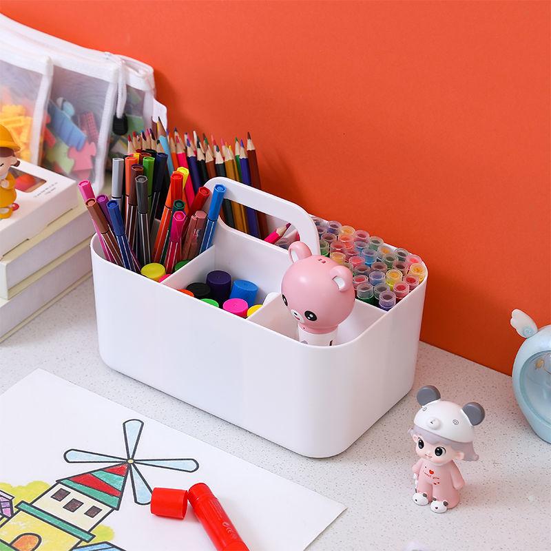 4/8Grids Portable Office Stationery Organizer Plastic with Handle Desk Detachable Pen Holder Divider Makeup Brush Storage Box