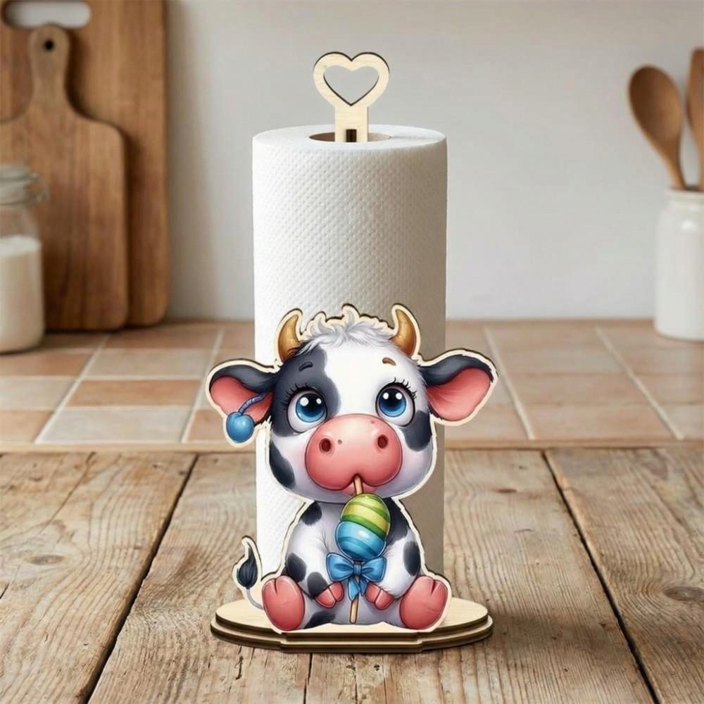 Animal Themed Kitchen Towel Rack Wooden Roll Paper Standing Rack  For Kitchen