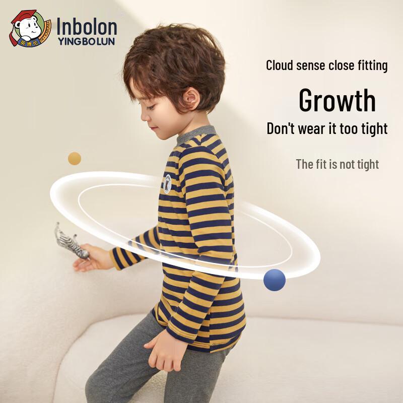Yingbolun Boys' Pure Cotton Half-High Collar Thermal Underwear Set