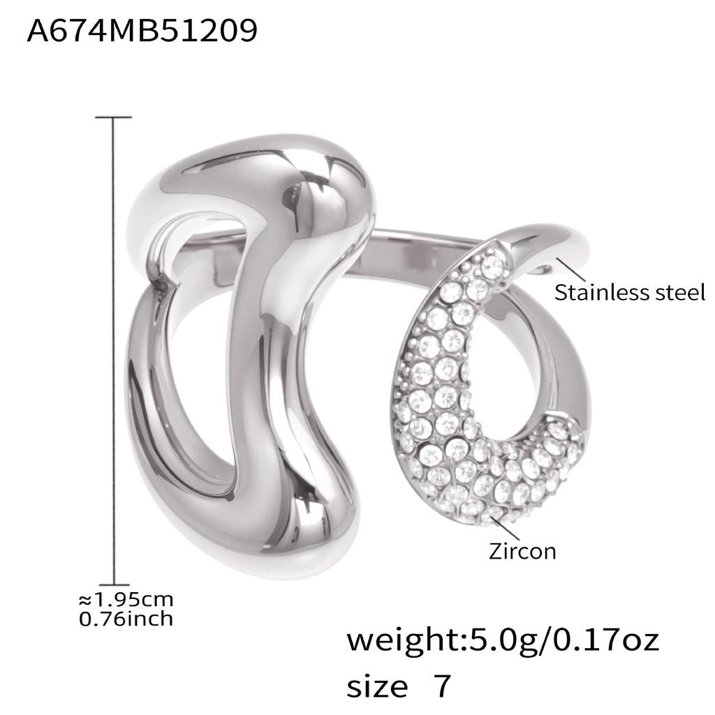 18k Gold-Plated Zirconia Inlaid Stainless Steel Open Ring Set - Modern Fashion Jewelry