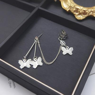 1 Ζευγάρι Πεταλούδες Γυναικεία Σκουλαρίκια Κουλ Πανκ Ασημί Χρώμα Αλυσίδα Σύνδεσης Κλιπ Χόνδρου Σκουλαρίκια Μόδα Κοσμήματα Δώρο