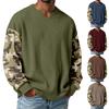 Men's Camouflage Stylish V-Neck Ribbed Textured Long-Sleeve T-Shirt