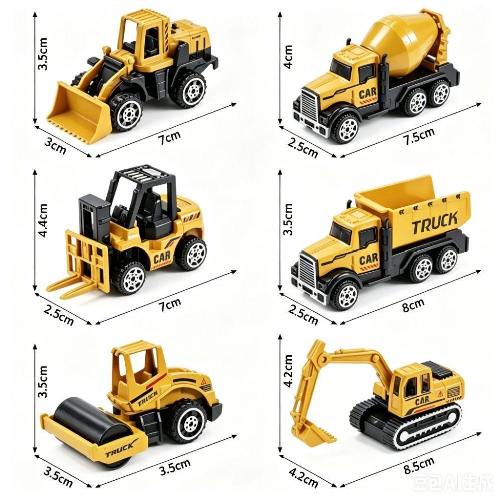 6pcs/set Zinc Zinc Alloy Engineering Vehicles Set Simulation Excavator Toy Construction Vehicle Set Boys