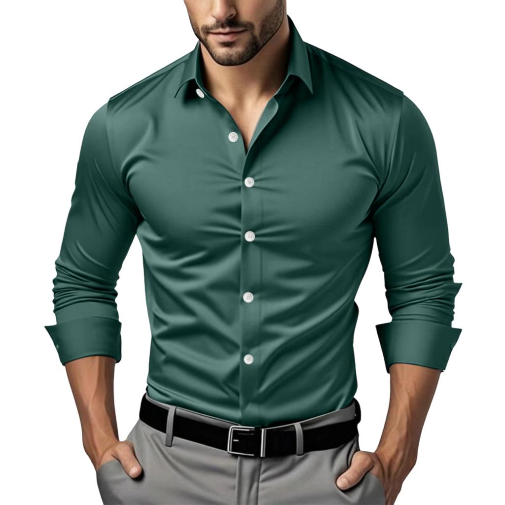 Men's Casual -color Business Shirt - Men's Long-sleeved Collar Button-up Shirt