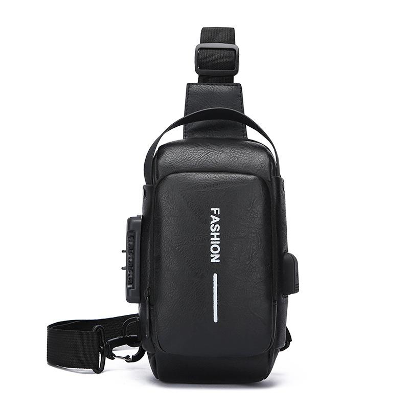 Men's Chest Bag Anti-theft USB Business Messenger Bag Multifunctional Water Repellent Shoulder Bag PU Commuter Backpack Men