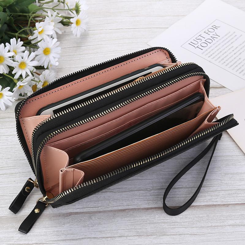 Fashion Double Zipper Wallet Female PU Leather Lady Handbag Multi-layer Card Holder Purse Mobile Phone Bag Shopping Bag
