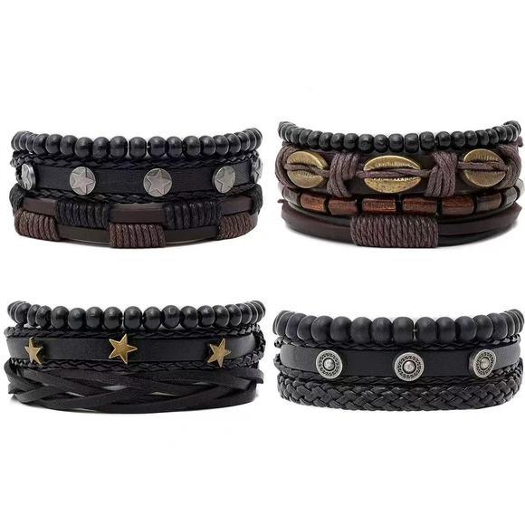 Bracciale da uomo in pelle nera a doppio strato con occhio di tigre giallo e acciaio inossidabile