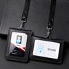 Badge ID Credit Card Holder Real Leather Name Tag Chest Cards Cases Pouch with Lanyard Formal Business Black Blue Brown