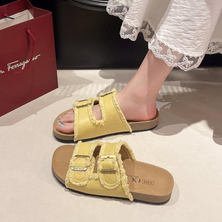 

[youshilai] Birkenstocks cool slippers women s 2025 new high-end thick-bottomed fashion beach one-word slippers 35