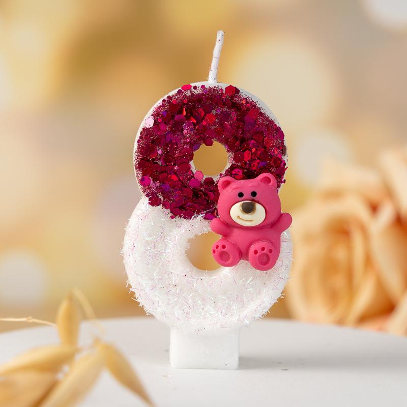 Cute Strawberry Bear Number Candle Creative Color Block Birthday Cake Candle Super Sparkly Holiday Candle