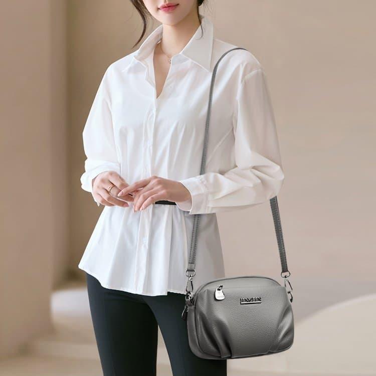 Lychee Pattern Soft Leather Messenger Bag Female