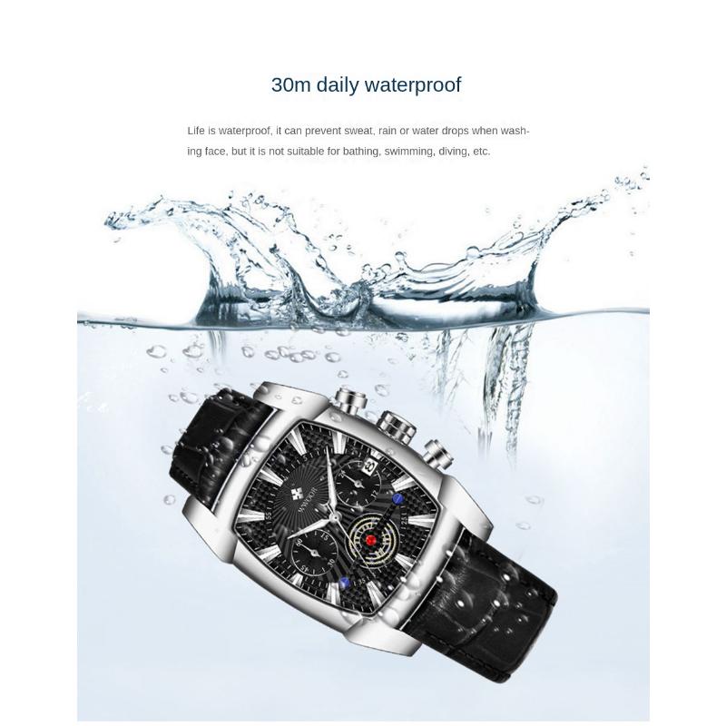 WWOOR Lederarmbanduhr Business New Concept Herrenarmbanduhr Wasserdicht Leuchtende Nadel Quarzuhr