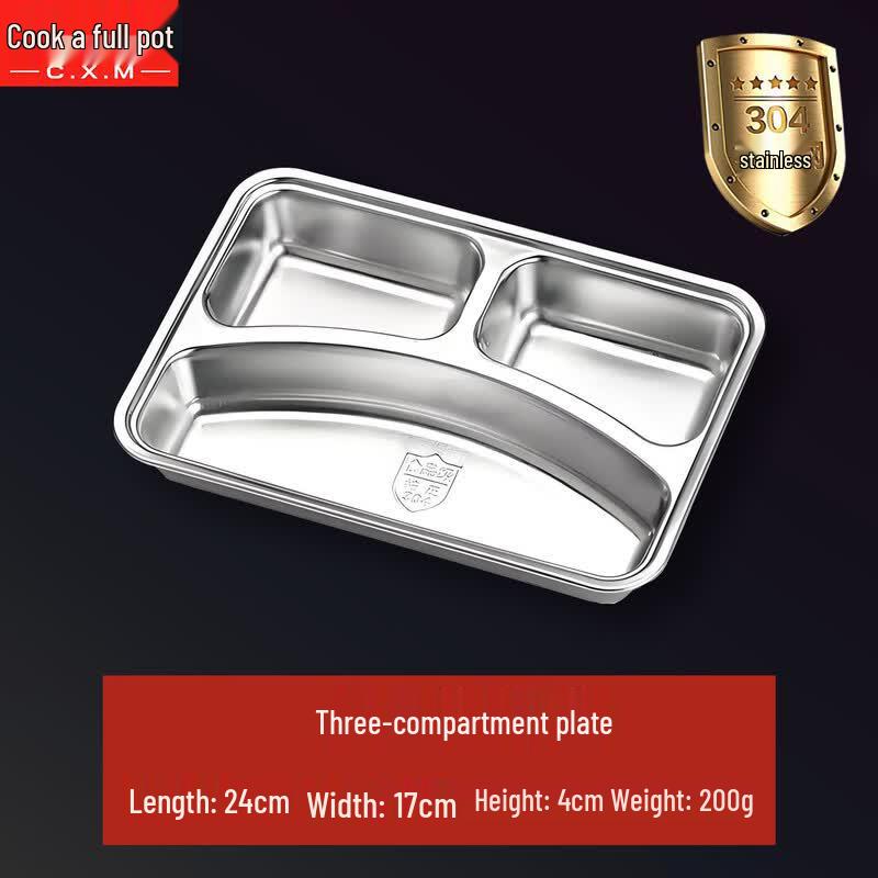 304 Stainless Steel 3-Compartment Canteen Lunch Tray