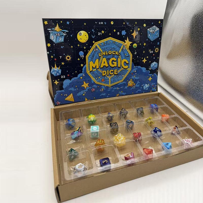 Würfel Adventskalender 2025, 24 Tage Weihnachts-Countdown Adventskalender mit 24 Stück Polyedrischen Würfeln für Rollenspiel-Tischspiel