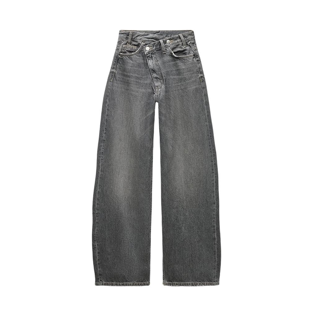 

2025 Spring/Summer Women s Slim Fit Wide-Leg High-Waist Double-Breasted Jeans Small сірий колір
