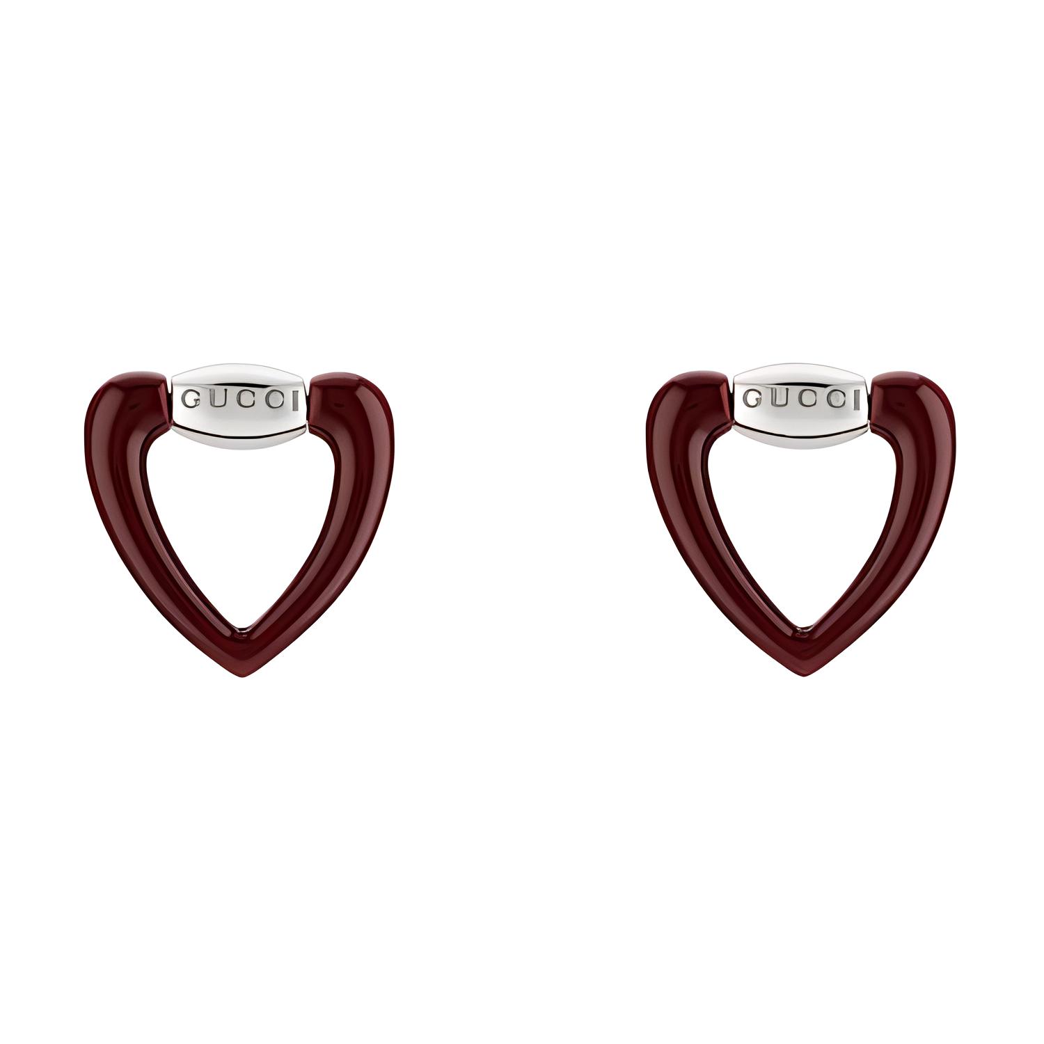 

Gucci Heart Letter Engraved Hollow Heart Design Lacquered 925 Silver Earrings Women earrings 820568-JAAIF-8166 F,Ancora Red