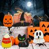 Tiered Tray Halloween Set 6Pcs Decor, Ghost Black Cat Mummy Figurines, Pumpkin Witch Decorations Hat Bat Wooden Ornaments for Shelf Table, Party