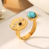 18k Gold Stainless Steel Open Ring with Turquoise Evil Eye for Women
