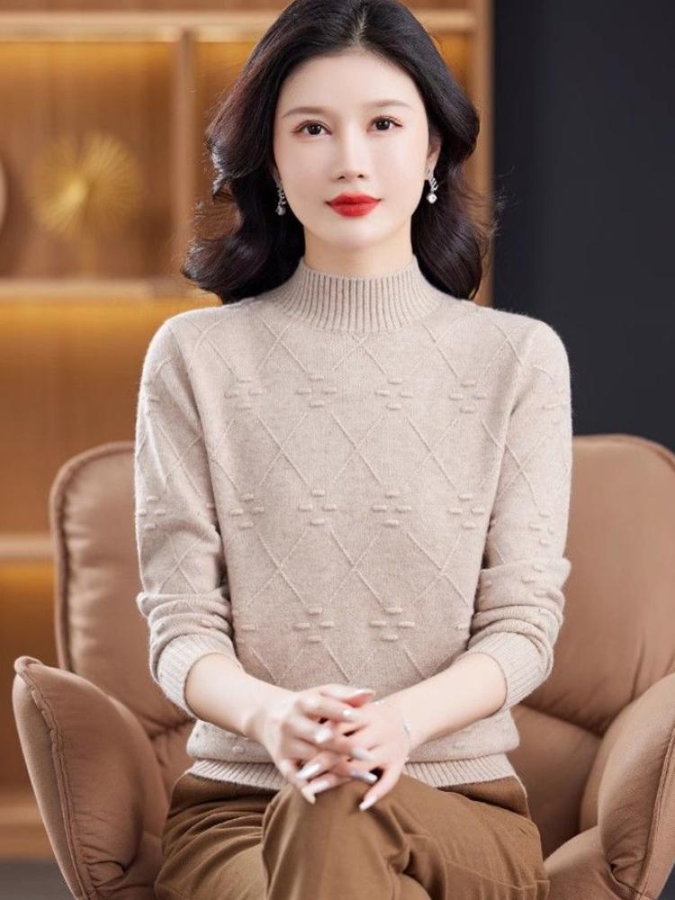 Solid Color Mock Neck Sweater, Stylish Long Sleeve Sweater for Fall & Winter, Women's Clothing