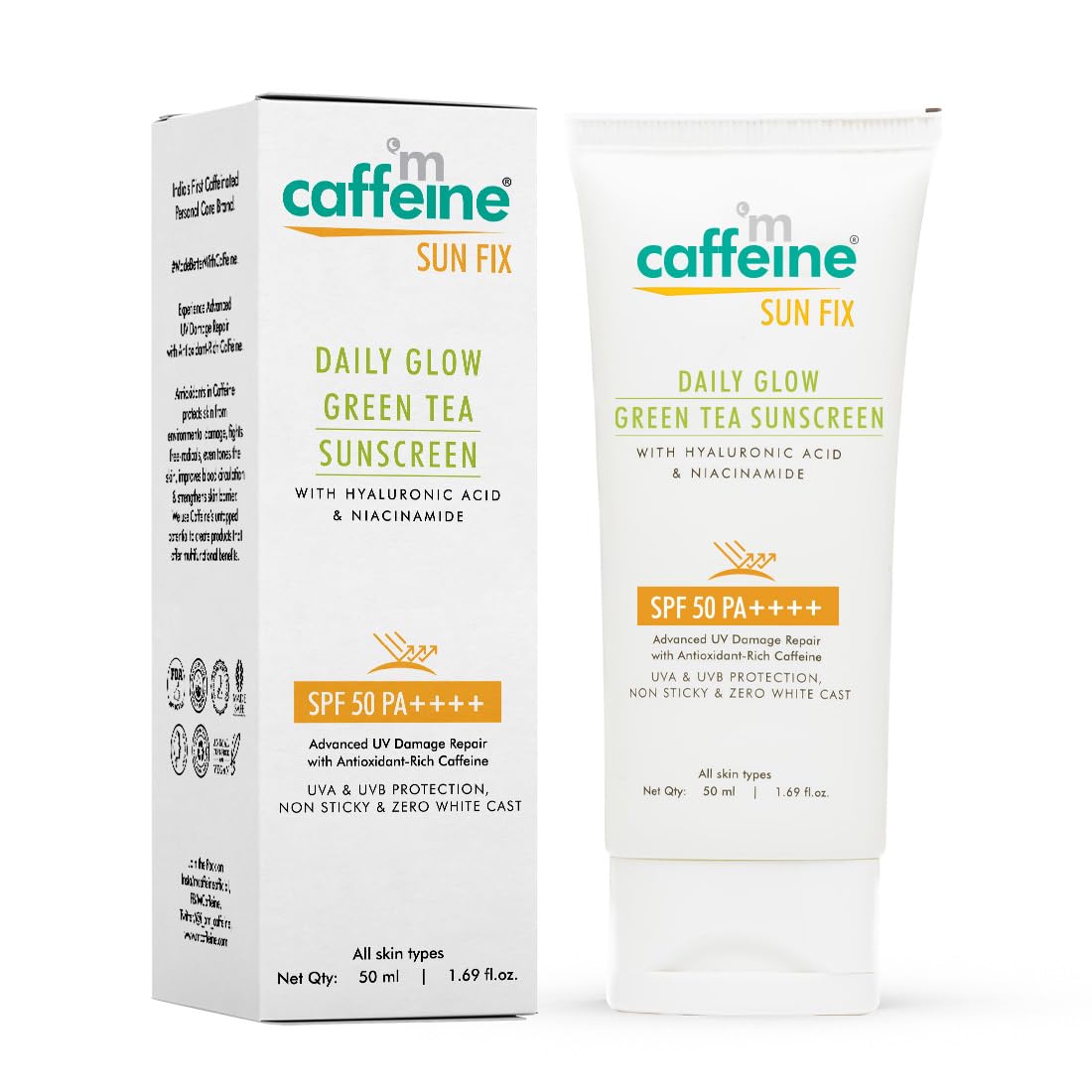 

mCaffeine Niacinamide Hyaluronic Acid Sunscreen SPF 50++ for Oily Skin 50ml Pack of 1 Mattifying Water Resistant