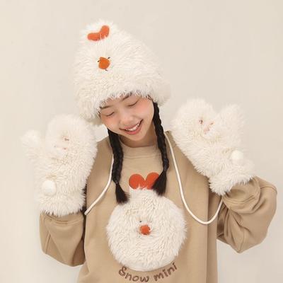 Clouds, Snowman, Plush Hat, Women's Autumn and Winter Basin Hat, Ear Protector, Bucket Hat, Cute Warm Headgear, Showing a Small Face