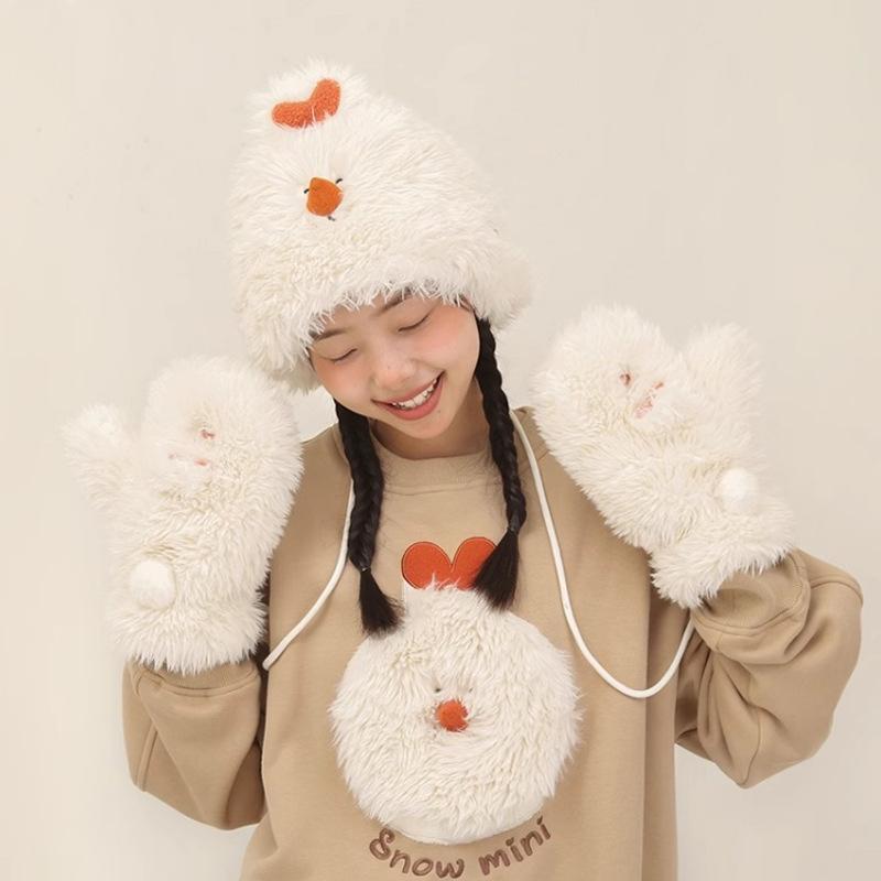 Clouds, snowman, plush hat, women's autumn and winter basin hat, ear protector, bucket hat, cute warm headgear, showing a small face