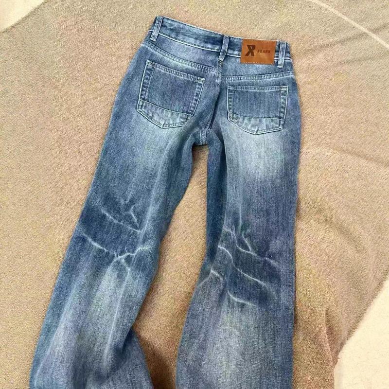 Retro non-stick leg slightly pulled jeans women's autumn and winter fleece thickened m thin flared wide-leg pants