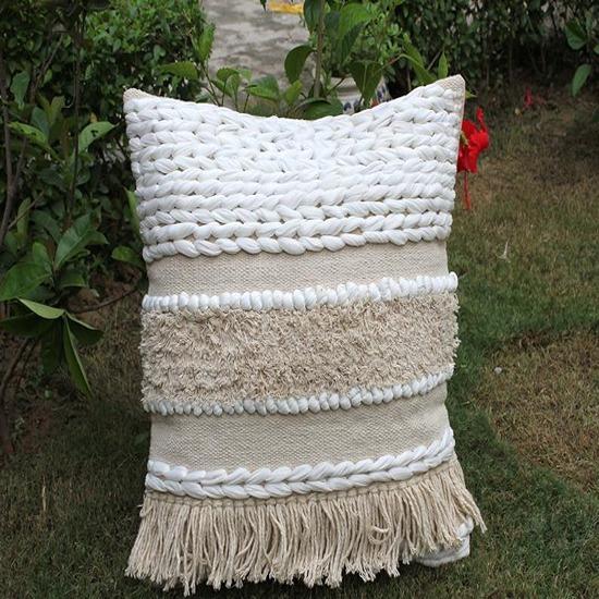 Handwoven Boho Macrame Throw Pillow Cushion Covers-(18 x 18) Tufted Textured Handwoven Throw Pillow Covers Home Decore