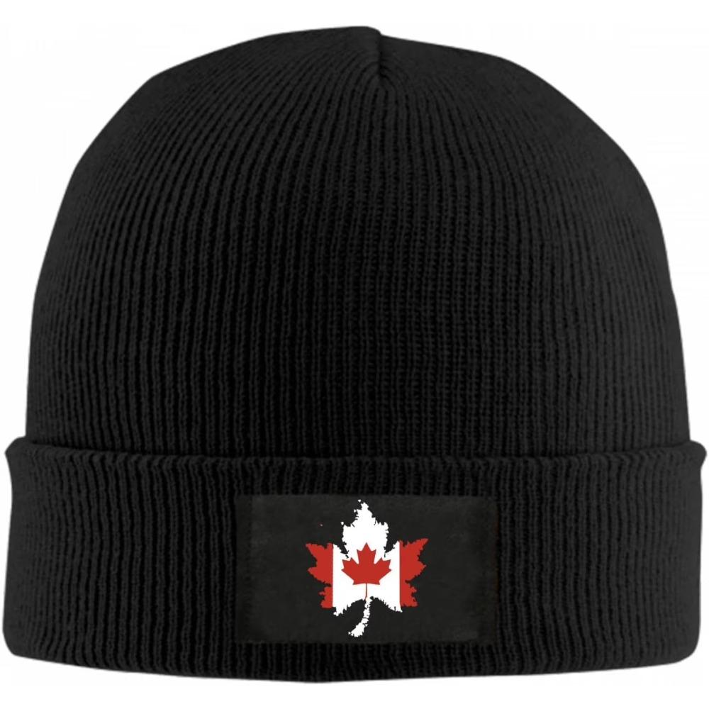 Canada Flag Canadian Maple Leaf Beanie Hat For Women Unisex Winter Hat Cuffed Winter Beanie Warm Skull Cap Plain Knit Hat Cap