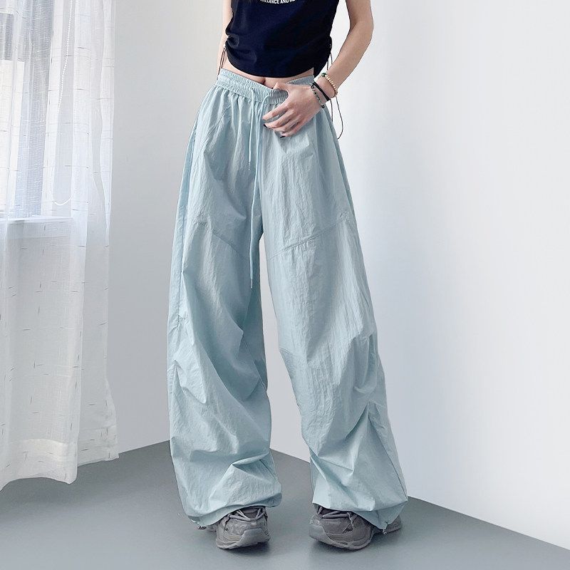 Summer Light Dopamine Overalls Women Chubby Girl Loose Plus size Sun Protection Cool Rustling Wind Sweat pants Ice Silk Quick-Dry Pants Blue Plus size 2XL