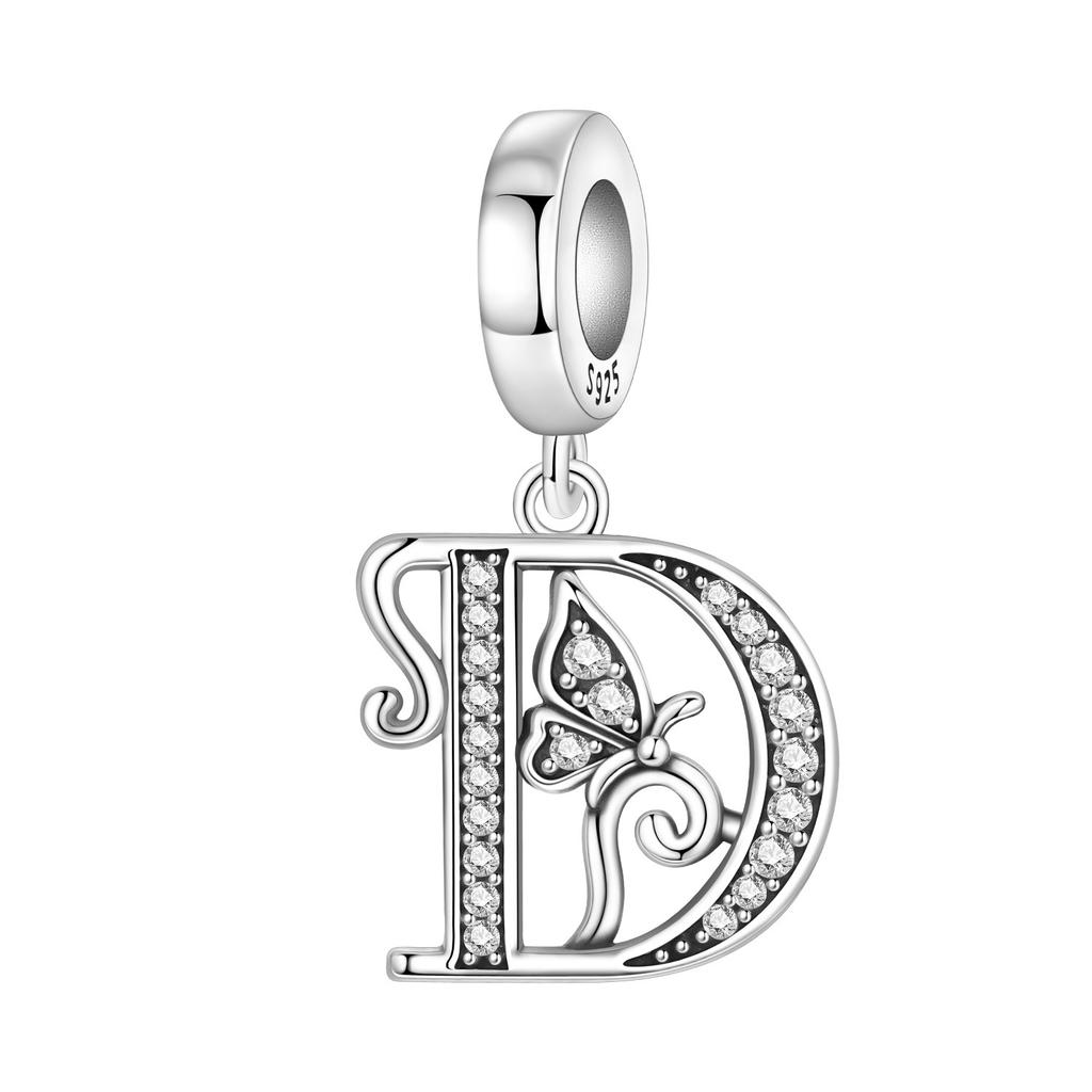 Orstarry DIY Zircon Butterfly 26 Letter Beads 925 Silver Pendant Charms for Bracelet Necklace Jewelry Gifts
