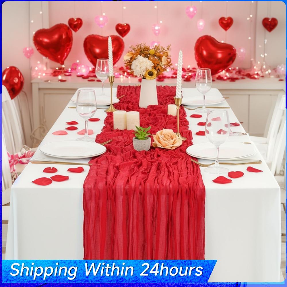 Christmas Red Table Runner Wear Resist Gauze Cable Table Runners Pleated Semi-Sheer Backdrop Bridal Shower Party Decorations