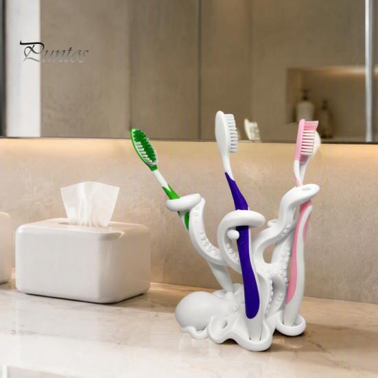 Cute Desk Accessories 3D Printed Octopus Toothbrush Holder, Creative Space Saving Organizer, Durable Small Item Organizer PLA Material Stable