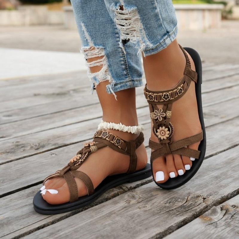 Fashionable New Style Elegant and Comfortable Women's Outdoor Beach Sandals Summer Solid Color Open Toed Flat Casual Sandals