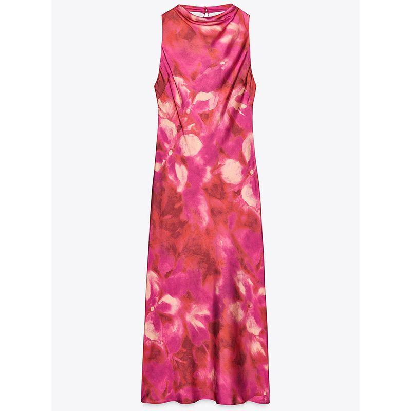 

Za2025 Summer New Product Women s Clothes Elegant Silk Satin Texture Print Sleeveless Midi Skirt Dress 2978228 330 Deep Rose Red L