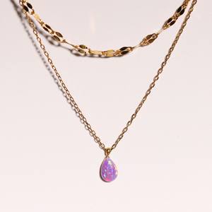 

Light Luxury Small Flash Blue Water Drop Pendant Double Imitation Necklace Fashion Design White Temperament Collarbone Chain