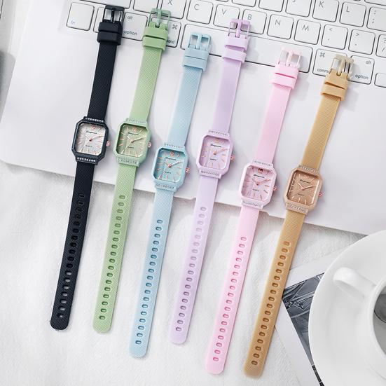 Damen Silikon Uhr Quadratisches Zifferblatt Strass Minimalistisch Kleid Quarz Armbanduhr Uhr für Freizeit Formell Büro Party