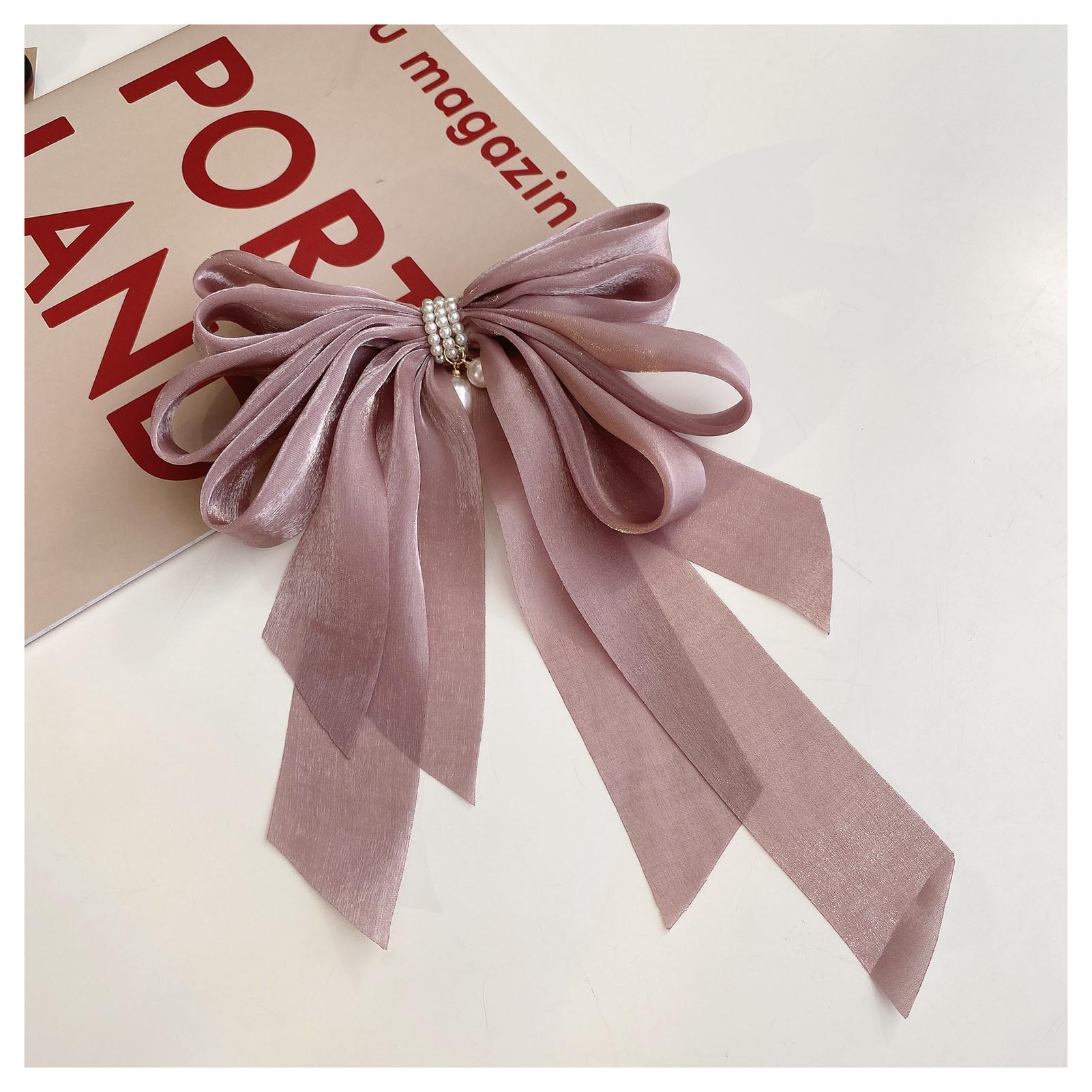 Women Big Bow Barrettes Solid Color Knotted Bowknot Barrettes with Long Ribbon for Valentine s Day Christmas Gift фиолетовый