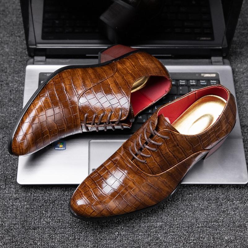 Fashion New Crocodile Increase Men's Heel Shoes Formal Leather Brown Men Loafers Dress Shoes Fashion Mens Casual Shoes Zapatos Hombre