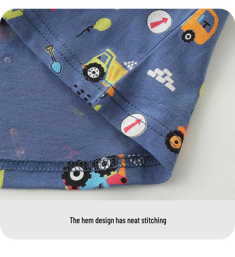 Summer Kids' Short-Sleeve T-Shirt with Construction Vehicle Print - European/American Style