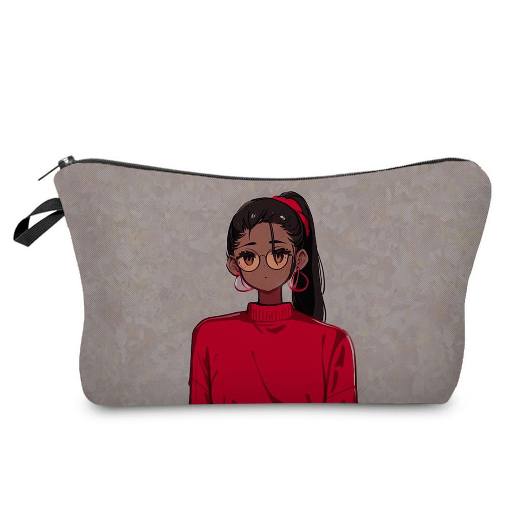 Women Black girl Print Cosmetic Bag Toiletries Organize Travel Storage Case 6846