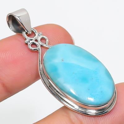Natural Republic Larimar Edelstein 925 Massiv Sterlingsilber Anhänger 1,75" n5p23