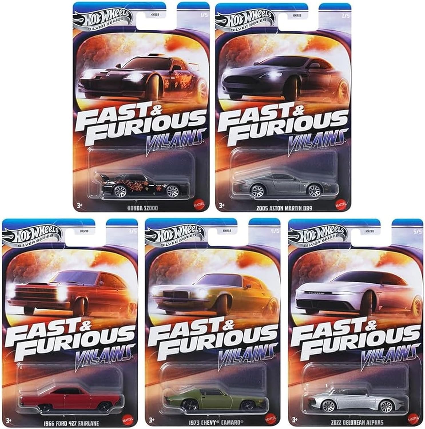 

HW JBY34 Hot Wheels Тематический ассортимент Форсаж Злодеи Honda S2000 Набор из 5 и & (1 каждый) HNR88-986J