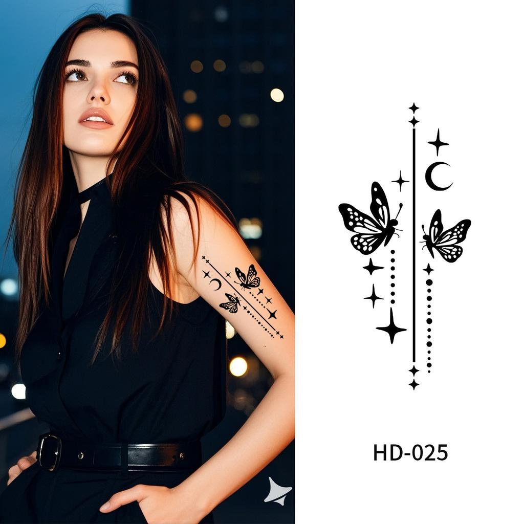 Cross Border New Item Dark Butterfly Tattoo Sticker Sexy Half Arm Flower Collarbone Decoration High-end Feeling