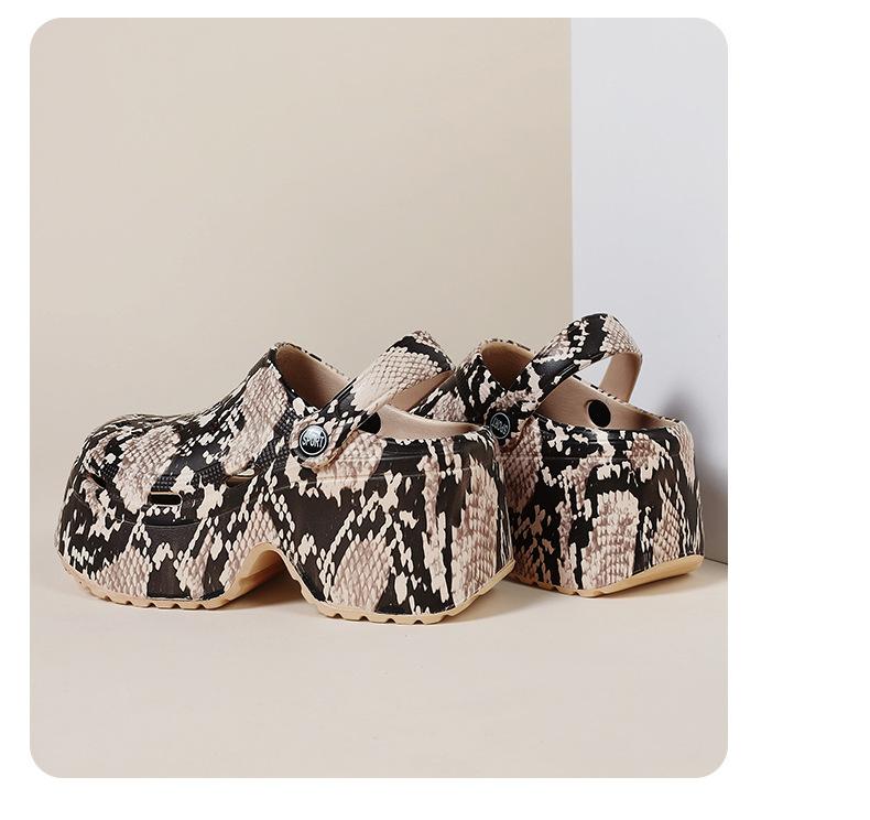 Nye supertykke sko med hullsåle for kvinners sommerovertøy EVA forhøyede tøfler 9 cm leopardmønster hagesko