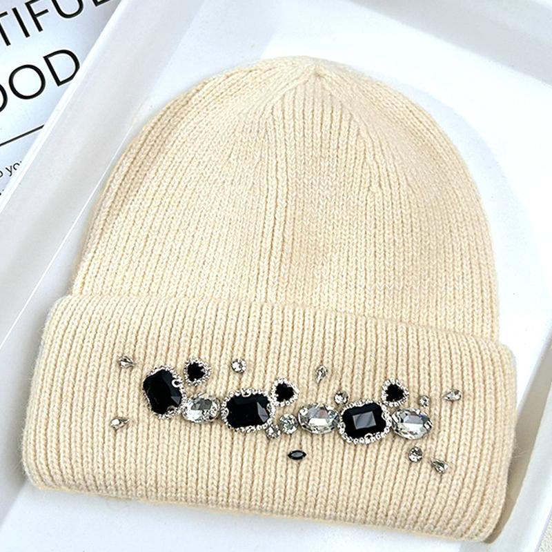 

Женские толстые шапки для женщин осень-зима сплав алмазный мех вязаная шапка M（56-58cm）